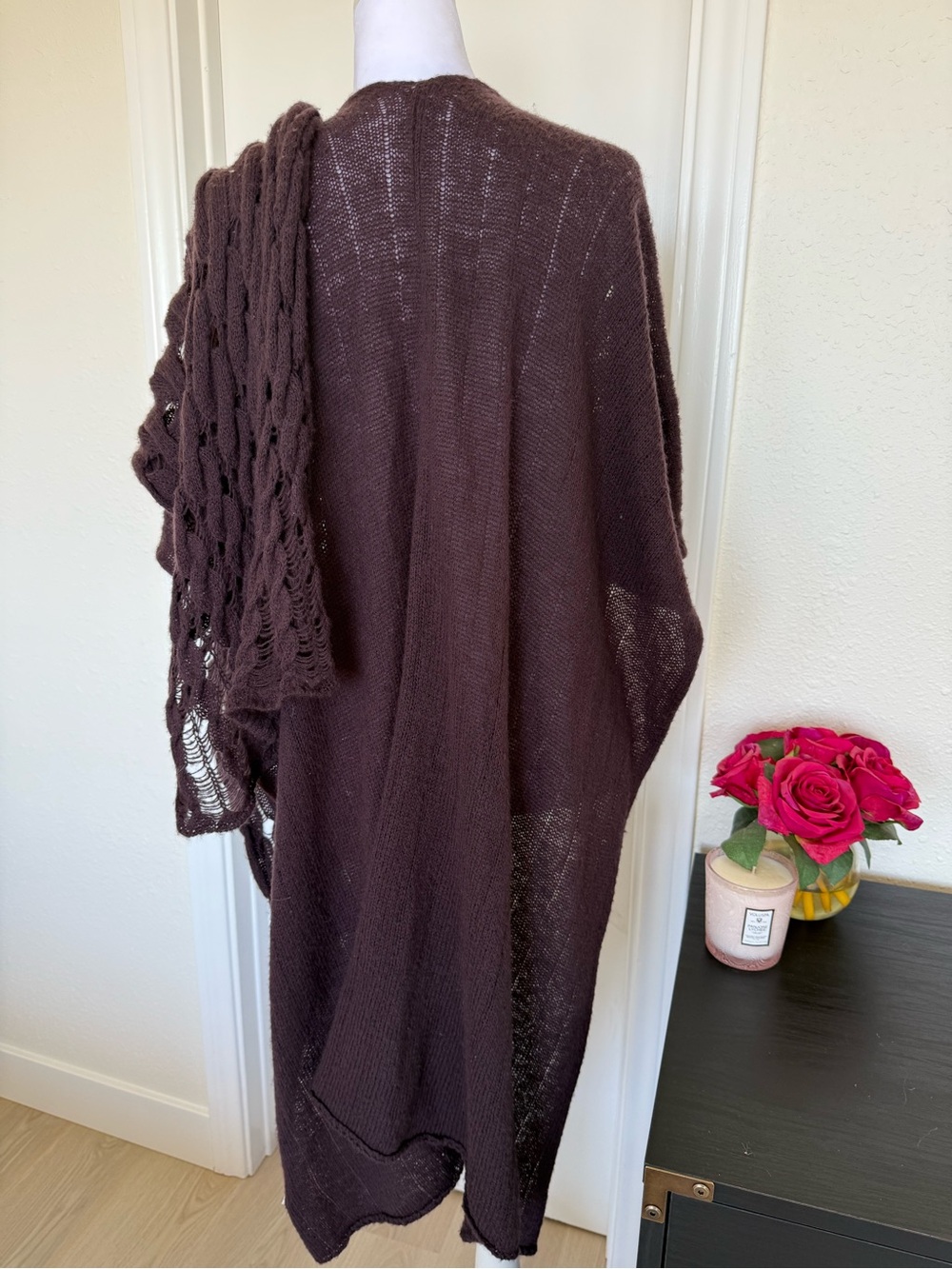 Free People Long Open-Knit Duster Cardigan in Plum OS Preloved - Picture 3 of 3